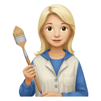 FEMME 55 ANS ET PLUS BLONDE CHEVEUX LONG  ARTISTE PEINTRE AVEC UN PINCEAU sticker