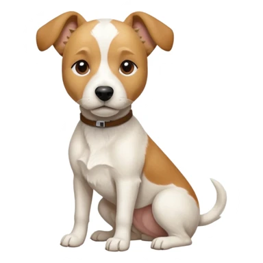 a full body facing front on of a buff white beagle cross jack russell terrier looking dog the size of a kelpie with light brown long ears resting on its face and a light brown patch above one eye and a large snout. the rest of the dog is completely white.  sticker