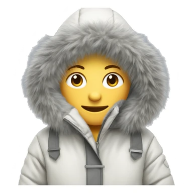 White winter parka with grey fur trimmed hood sticker