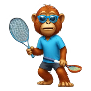 Orang utan playing tennis in blue shirt with glasses sticker