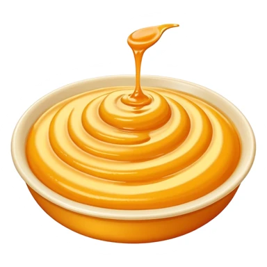 small swirl or dollop of rich yellow-orange sauce with creamy velvety texture, warm golden tones, glossy surface with subtle ridges and soft peaks, suggesting depth and spice, soft lighting, subtle shadows, emoji scale sticker