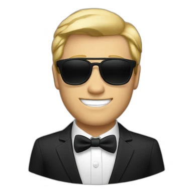 white guy in black suit with blonde hair and blac non-shinethrough sunglasses sticker