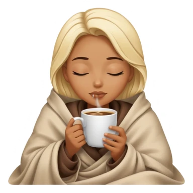 Blonde black girl inside a blanket sipping coffee eyes closed sticker