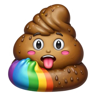 A turd emoji puking up a rainbow, variation with a more detailed rainbow sticker