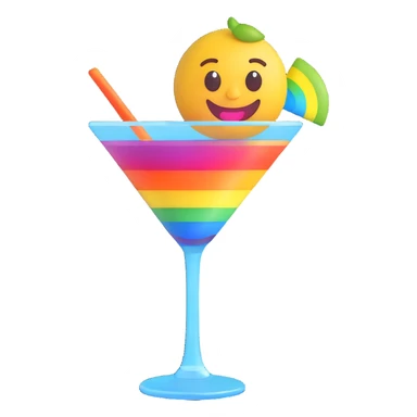 rock 'n' roll emoji with martini glass and rainbow, cheerful expression sticker