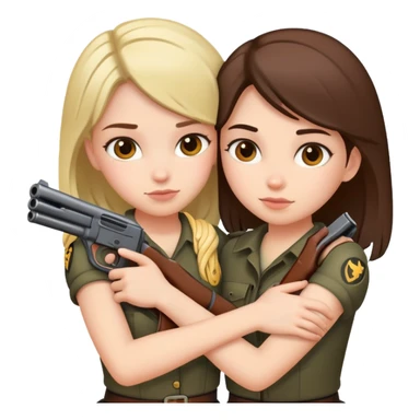 two girls hugging eachother and holding guns sticker