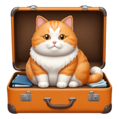 A chubby cat sitting proudly next to a neatly packed suitcase. sticker