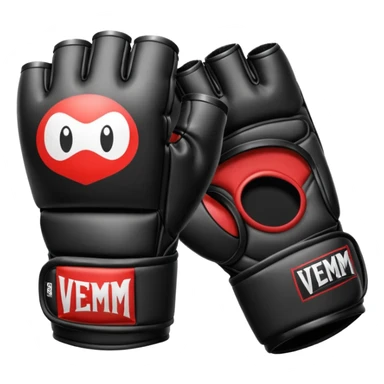 MMA glove object icon, black fingerless fighting glove, glossy venom texture cartoon, mobile game icon style, centered, soft shadow, clean background. Black and white color scheme, venom symbiote style. sticker
