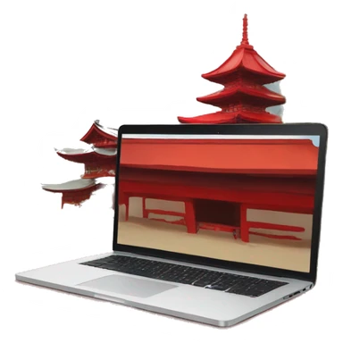 laptop overlooking red shrine sticker