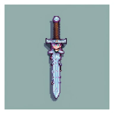 Minecraft style sword, pastel skin tone, pixel art sticker