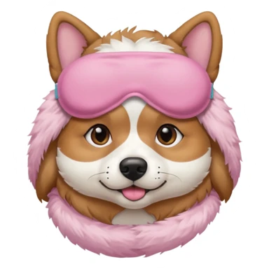 a dog with pink sleep mask and wearing shirt sticker