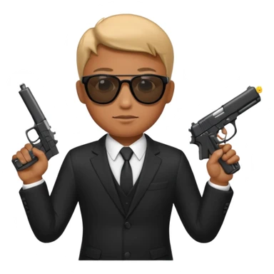 Apple emoji style, black-suited special agent wearing sunglasses, holding a gun sticker