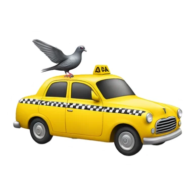 A pigeon driving a yellow cab sticker