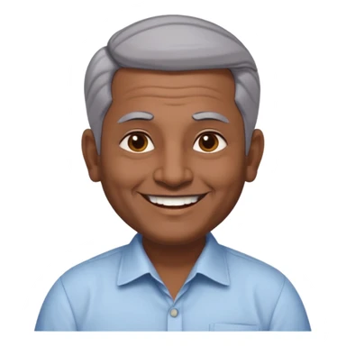50 yr old indian man, dark skin, grey hair, big smile, white teeth, chubby, no moustache, clean shaven, young style hair, hair brushed back, 5 oclock shadow, bindy, dress shirt, forehead dot, chubby, religious sticker