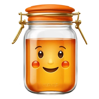 Hermès-style vintage jam jar, glass with Hermès orange lid and gold accents, luxury, cute emoji style sticker