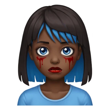 zombie emoji 🧟‍♀️ dark hair long her shoulders bangs emo and ragged haircut blue eyes sticker
