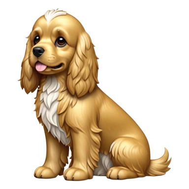 cinematic-[cocker spaniel dog]-realistic-full-body-sitting-emoji,-tail-resting-loosely-beside-its-paws,-head-tilted-dramatically,-scruffy-[solid gold]-fur,-simplified-yet-realistic-focused-features,-highly-detailed,-glowing-with-an-almost-sarcastic-glow sticker