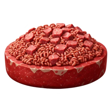 mound of raw minced beef, rich red, visible grind texture, fresh and moist, some marbling or fat flecks, natural irregularities, soft lighting, subtle shadows, no packaging, no plate, no faces, transparent background, emoji scale sticker