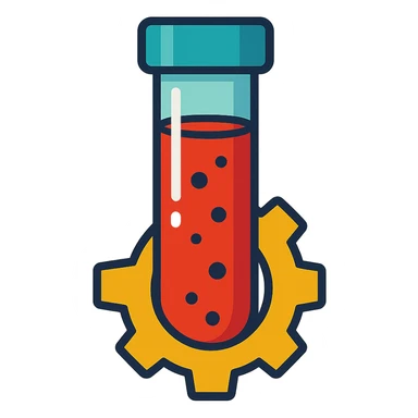 a blood tube and a gear, combined as a single object, colorful cartoon style sticker