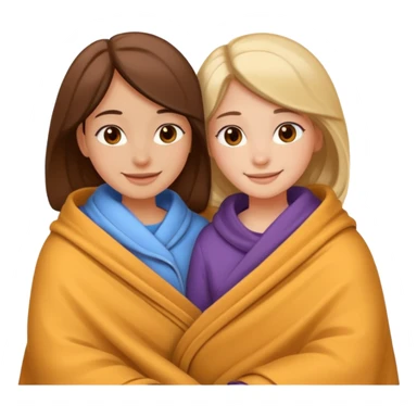two girls cozy in bed, cuddling under a blanket, no text sticker
