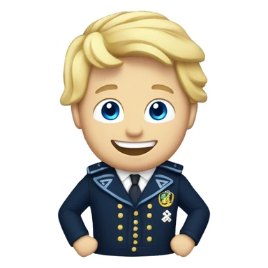 Male with blonde hair and blue eyes waving hand smiling with a Scotland flag sticker