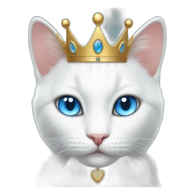 white cat with blue eyes, a "Ma" locket and a crown on her head sticker