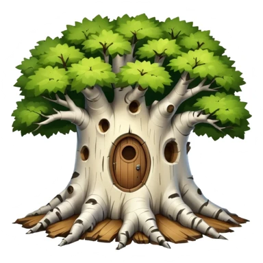 house inside a large birch tree trunk sticker