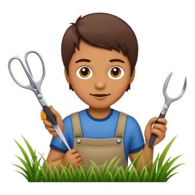 Hand cutting grass with a pair of scisors sticker