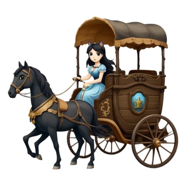  Rustic all black antique wood Barbie Gypsy 1854 pretty dark-haired Catgirl driving a huge horse-drawn fancy French stagecoach Caravan on a bumpy scary ghost trail in the woods  sticker