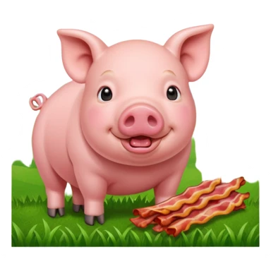 Pig eating bacon on a farm sticker