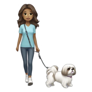 girl walking shih tzu on leash sticker