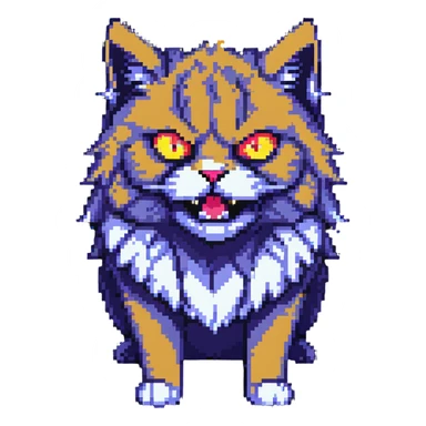 fierce fluffy cat with glowing eyes and snarl sticker