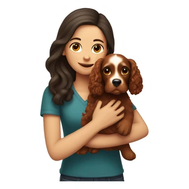 brunette girl holds red cocker spaniel in her arms sticker