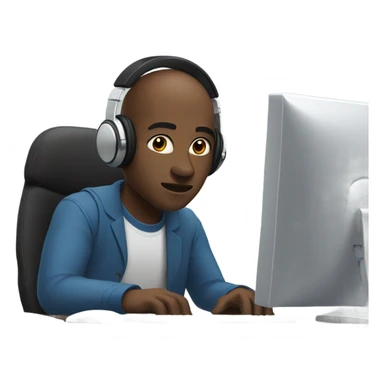 generate emoji of an almost bald black man in front of a computer sticker