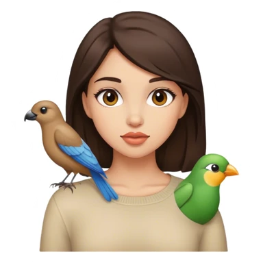 A brunette girl with a bird sticker
