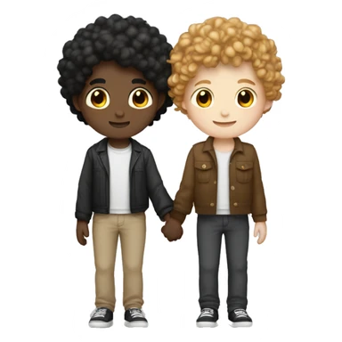 two boys holding hands one white skin brown curly hair jaw length othe white skin black short hair slightly longer on top sticker