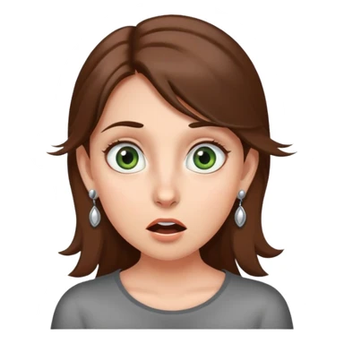 girl with gray-green eyes, brown hair, earrings, mole on cheek, surprised emotion sticker