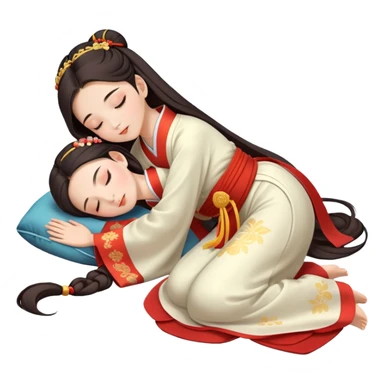 Beautiful girl in Hanfu lying on the ground sleeping sticker