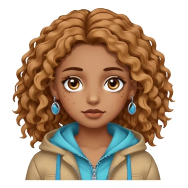 girl with wavy hair, almond shaped eyes, birthmark near her eye, tan, with lots of swag, cool, piercings  sticker