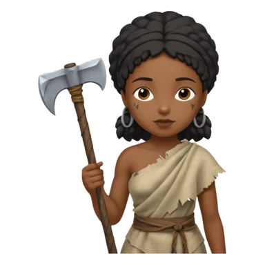 ancient black girl, tattered leaf cloth, hold broken stone ax sticker