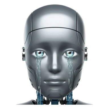 robot crying with streams of water coming out of his eyes sticker