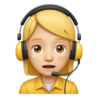 Crying face emoji wearing call center style headset sticker