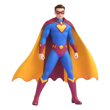 superhero in dark blue and maroon bodysuit with gold accents, digital cape, maroon boots, dynamic stance sticker
