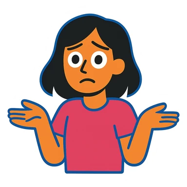 confused black-haired girl with 'I don't know what I want to do' face sticker