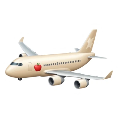 large long passenger airplane, light beige (milky) color, Apple emoji style, simple shapes, no text sticker
