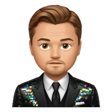 Leonardo DiCaprio with light brown hair, black sequin suit sticker