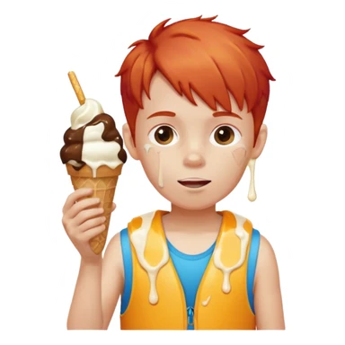 boy kid red haired wearing arm floaties, eating ice cream sticker