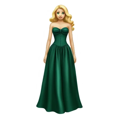 Realistic dark green silk maxi dress isolated with a tight corset. No person, just a dress sticker