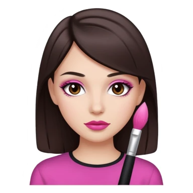 White girl with straight dark brown hair and dark brown eyes, pink lips, "clean girl" makeup  sticker