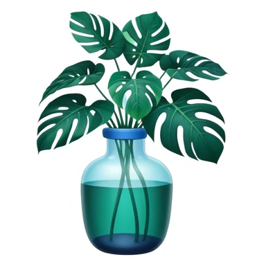 Aesthetic monstera flower in deep bottle green color in a beautiful blue pot sticker